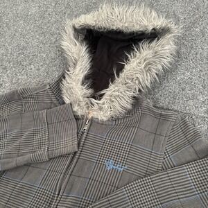 Vintage 2000s Y2K EZEKIEL Womens‎ Glenn Plaid Full Zip Fur Lined Hoodie Jacket M